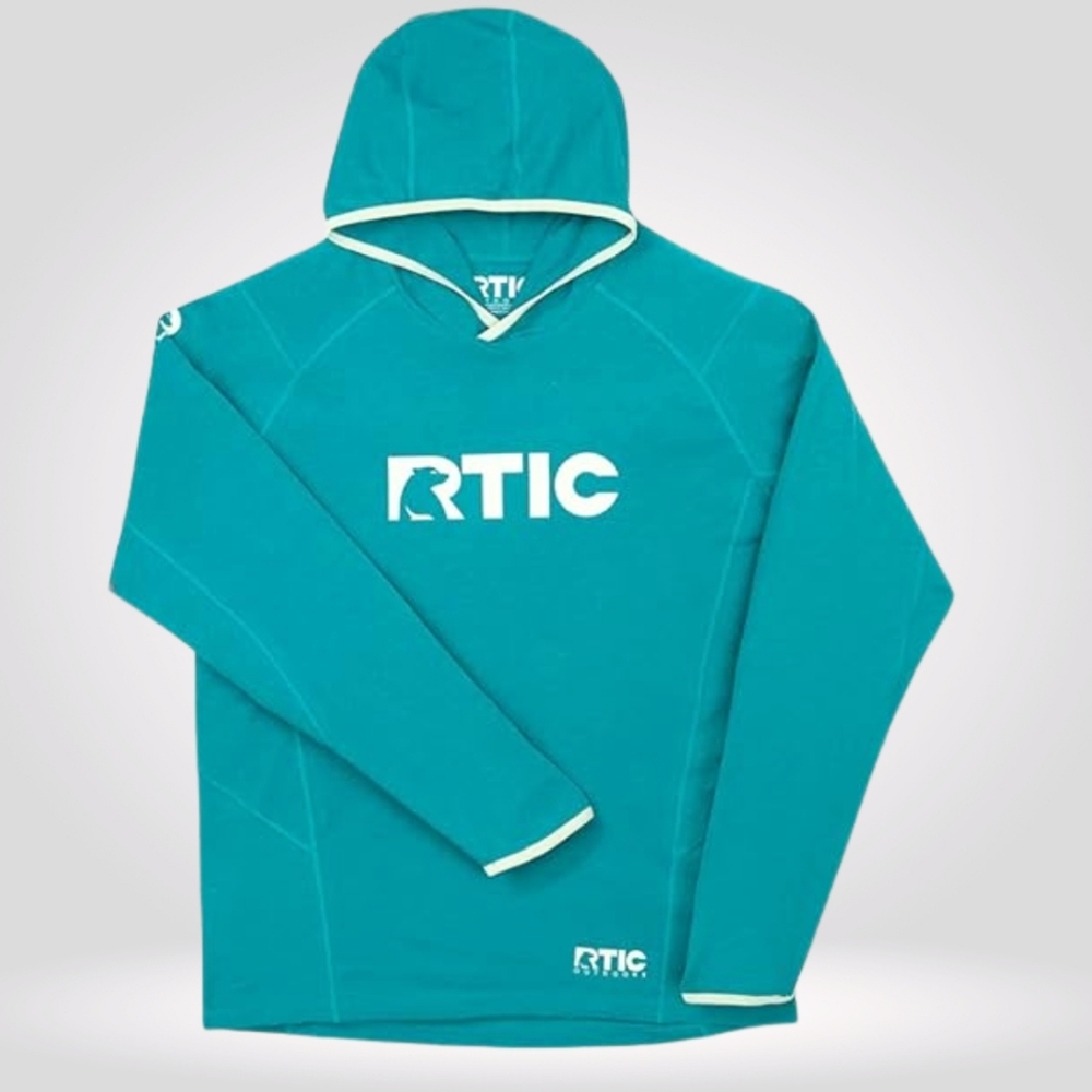 RTIC Mens Teal Hoodie Sweater Lightweight Outdoor Long Sleeve Cotton Blend Sz XL